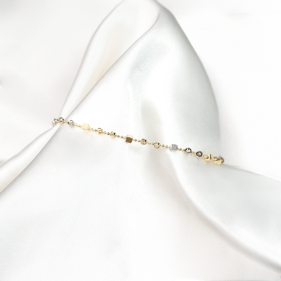 14 Ayar Renkli Dorika Ve Kare Toplu Altın Bileklik