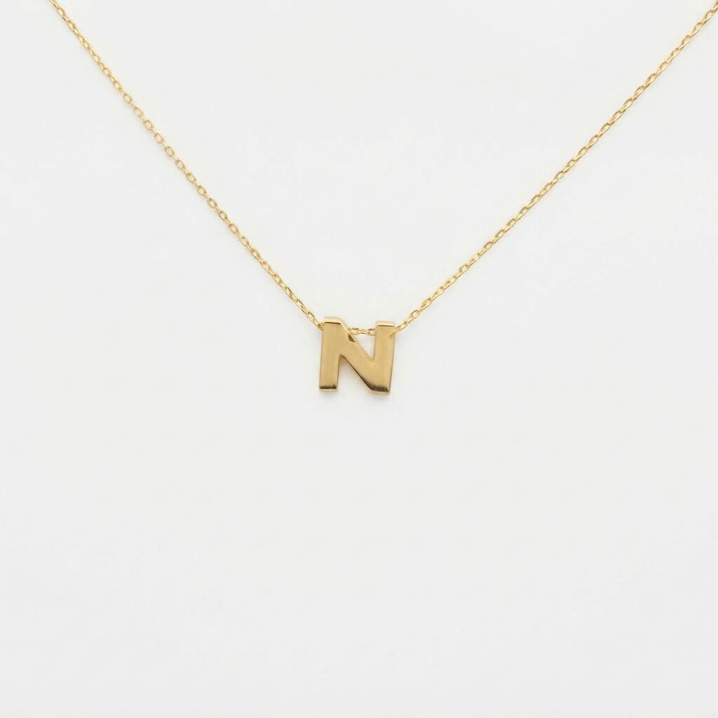 14 Ayar Minimalist “N” Harfli Altın Kolye