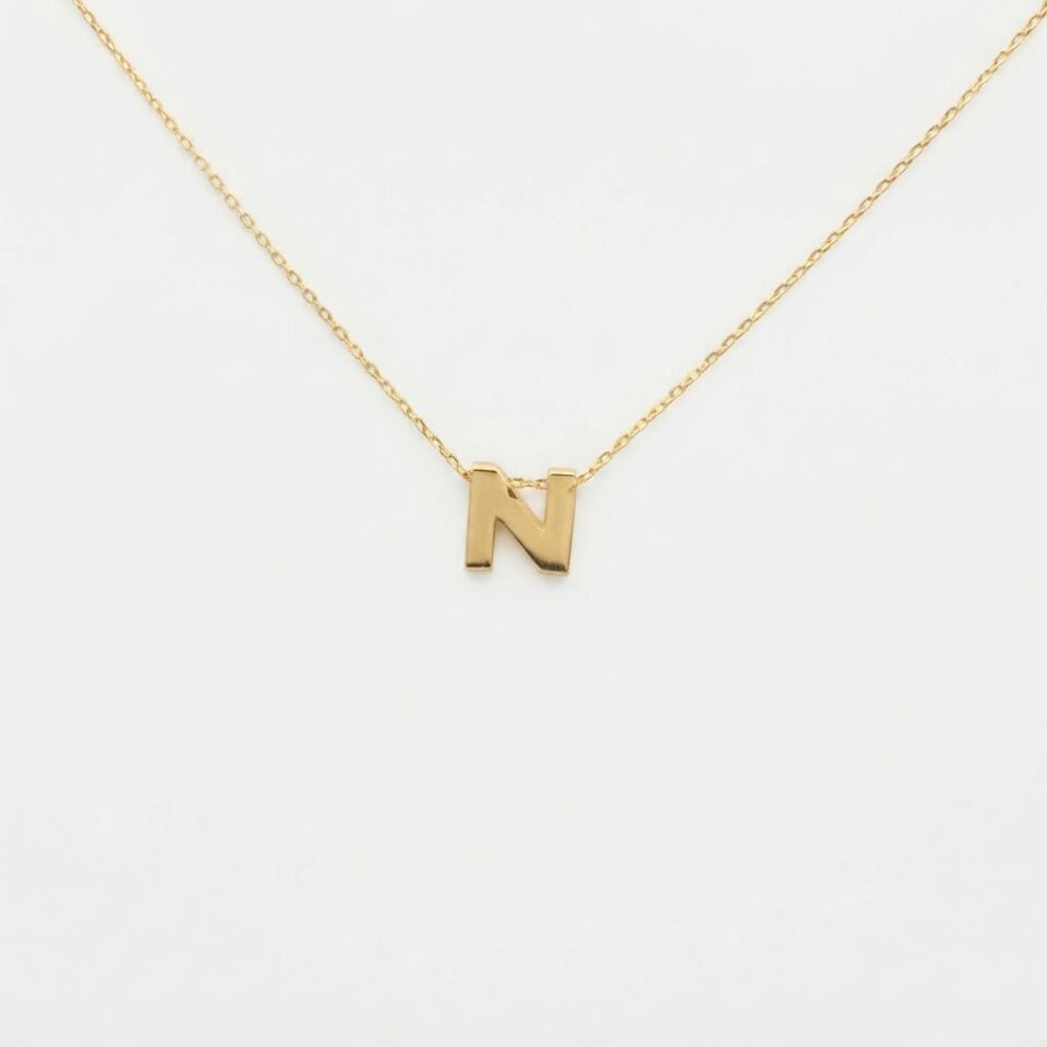 14 Ayar Minimalist “N” Harfli Altın Kolye