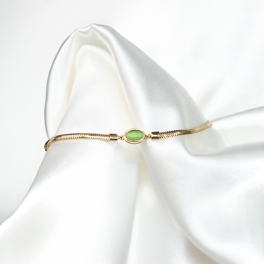 14 Ayar Ortası Yeşil Mineli İtalyan Altın Bileklik