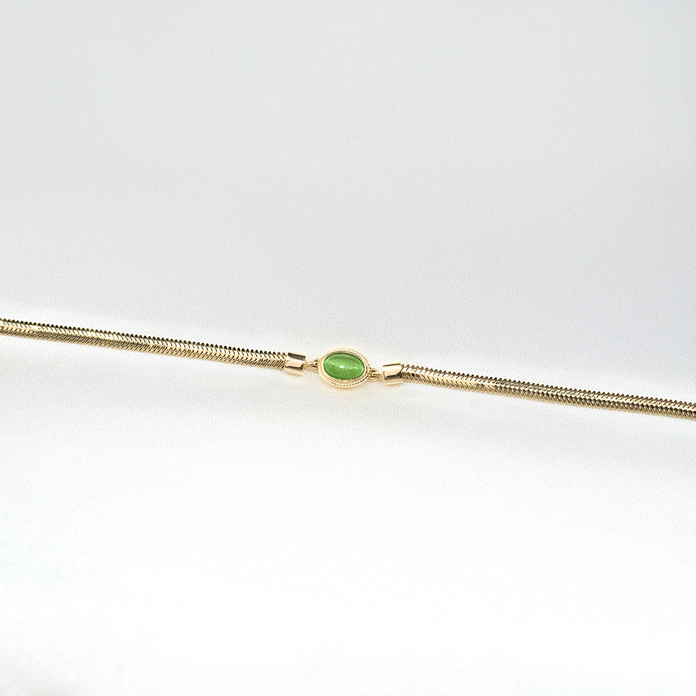 14 Ayar Ortası Yeşil Mineli İtalyan Altın Bileklik