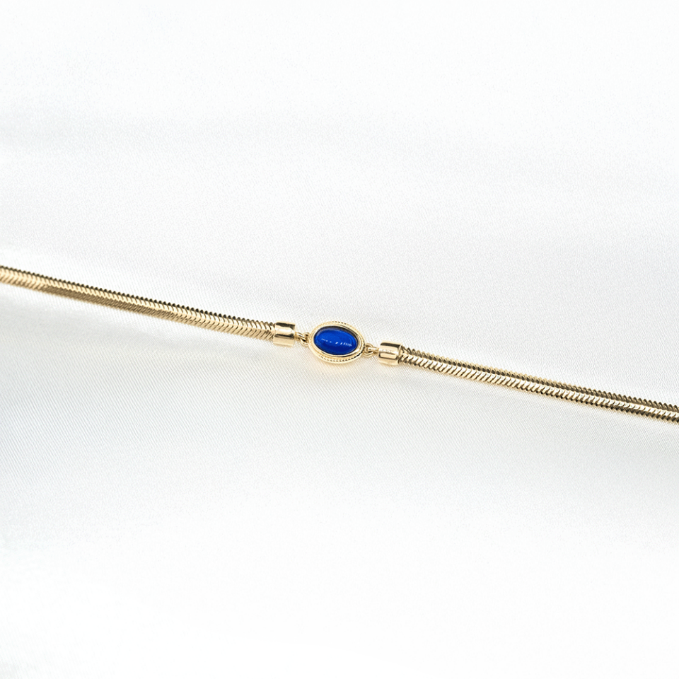 14 Ayar Ortası Lacivert Mineli İtalyan Altın Bileklik