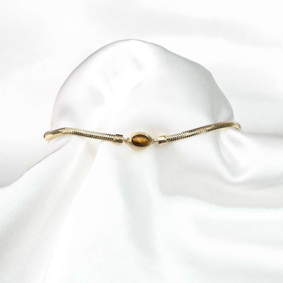 14 Ayar Ortası Kahverengi Mineli İtalyan Altın Bileklik