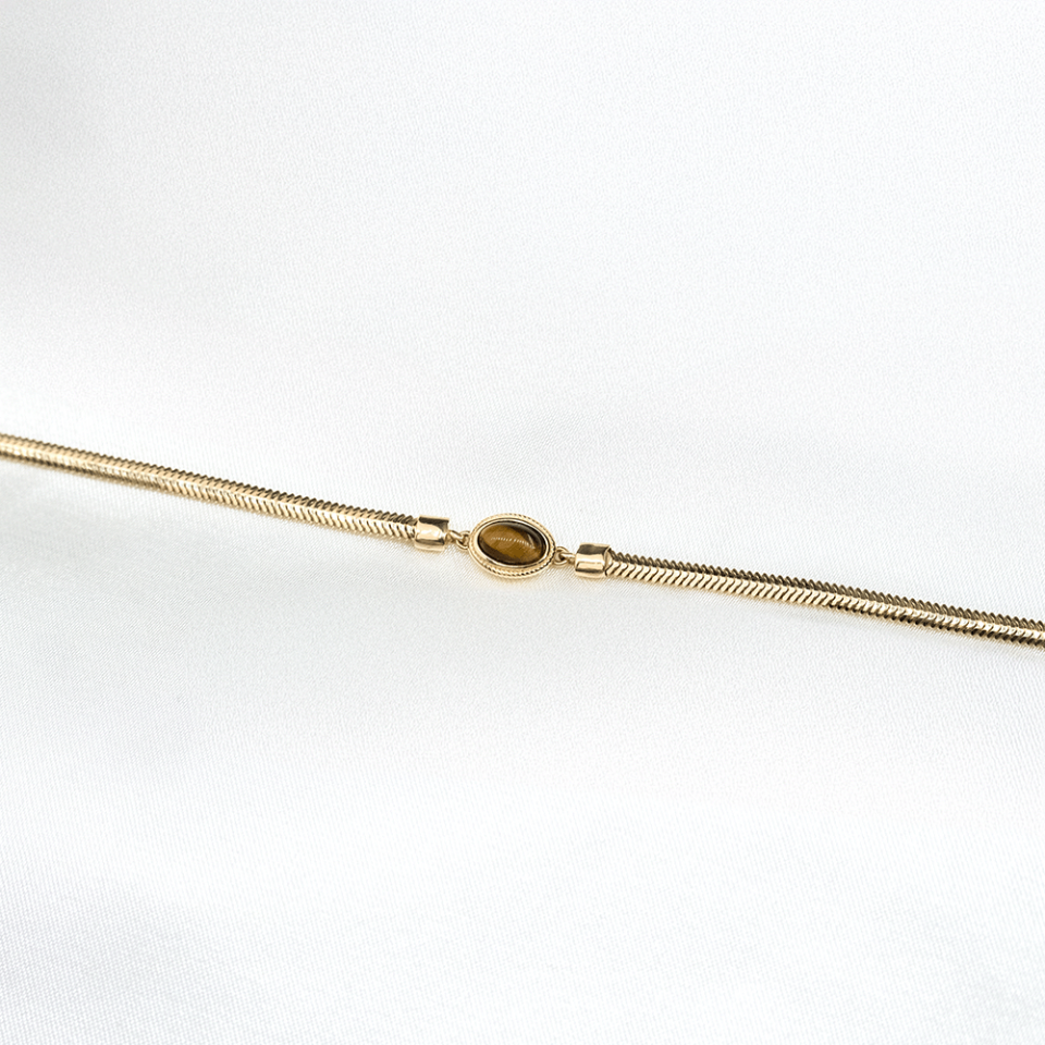 14 Ayar Ortası Kahverengi Mineli İtalyan Altın Bileklik