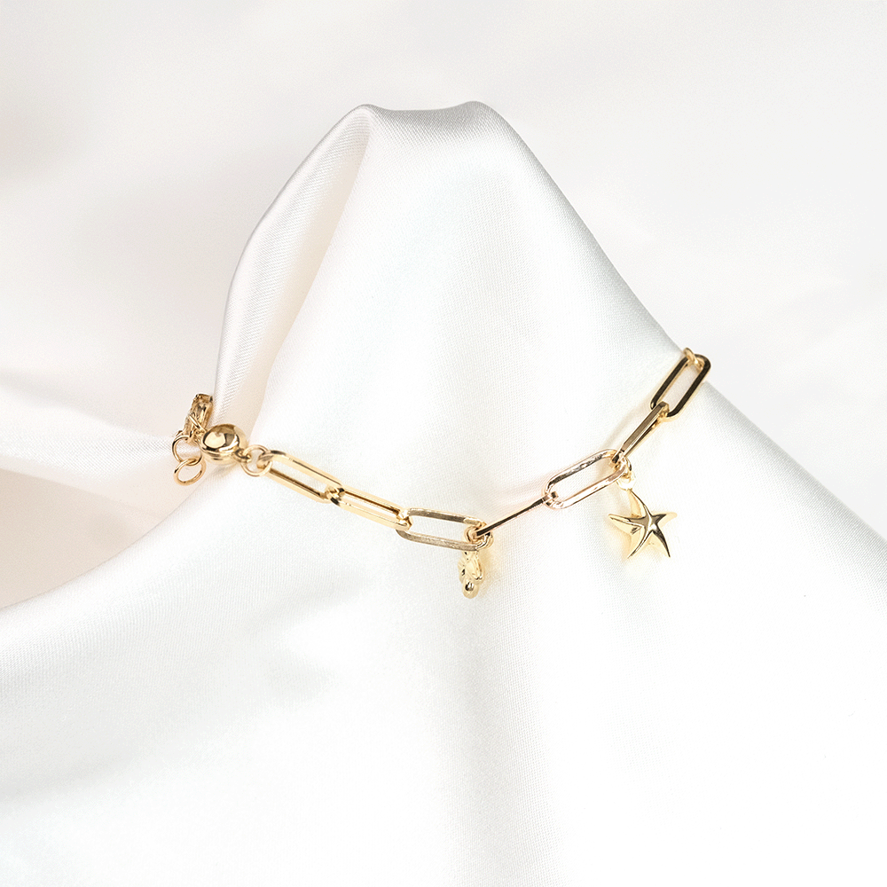 14 Ayar 3 Renkli Yıldız Charmlı Altın Bileklik