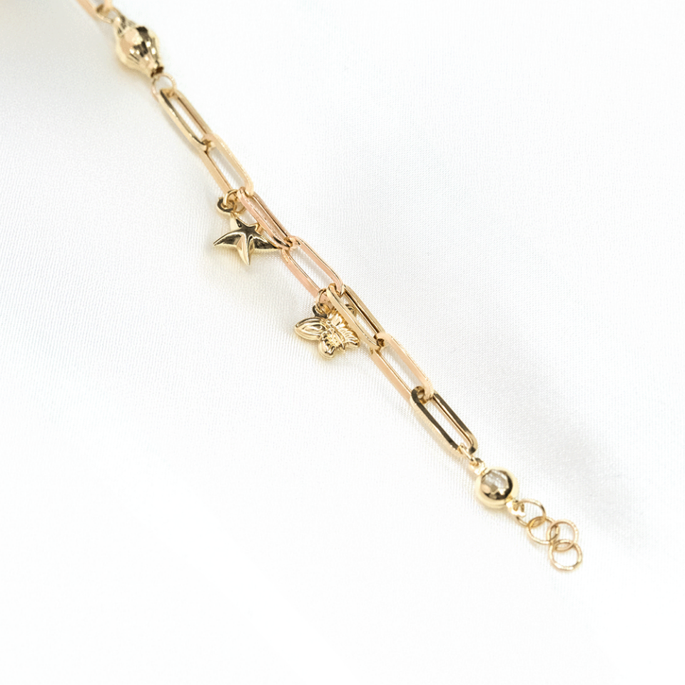 14 Ayar 3 Renkli Yıldız Charmlı Altın Bileklik