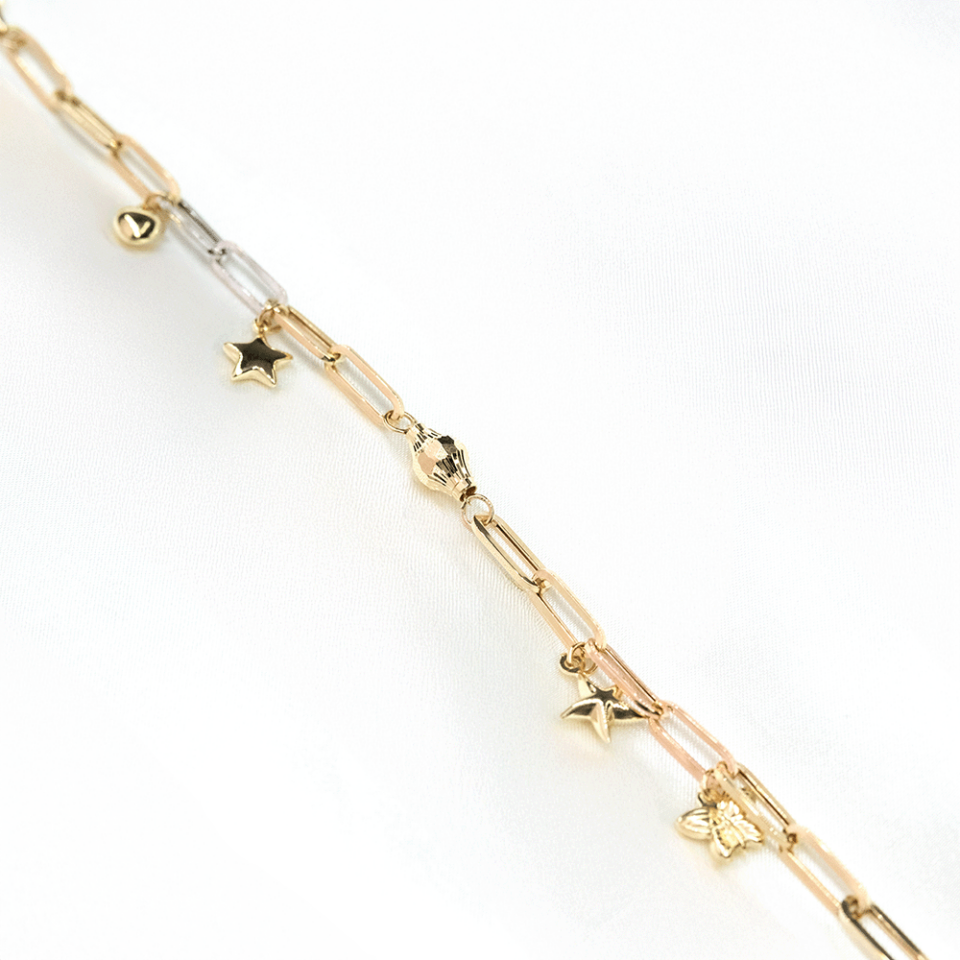 14 Ayar 3 Renkli Yıldız Charmlı Altın Bileklik