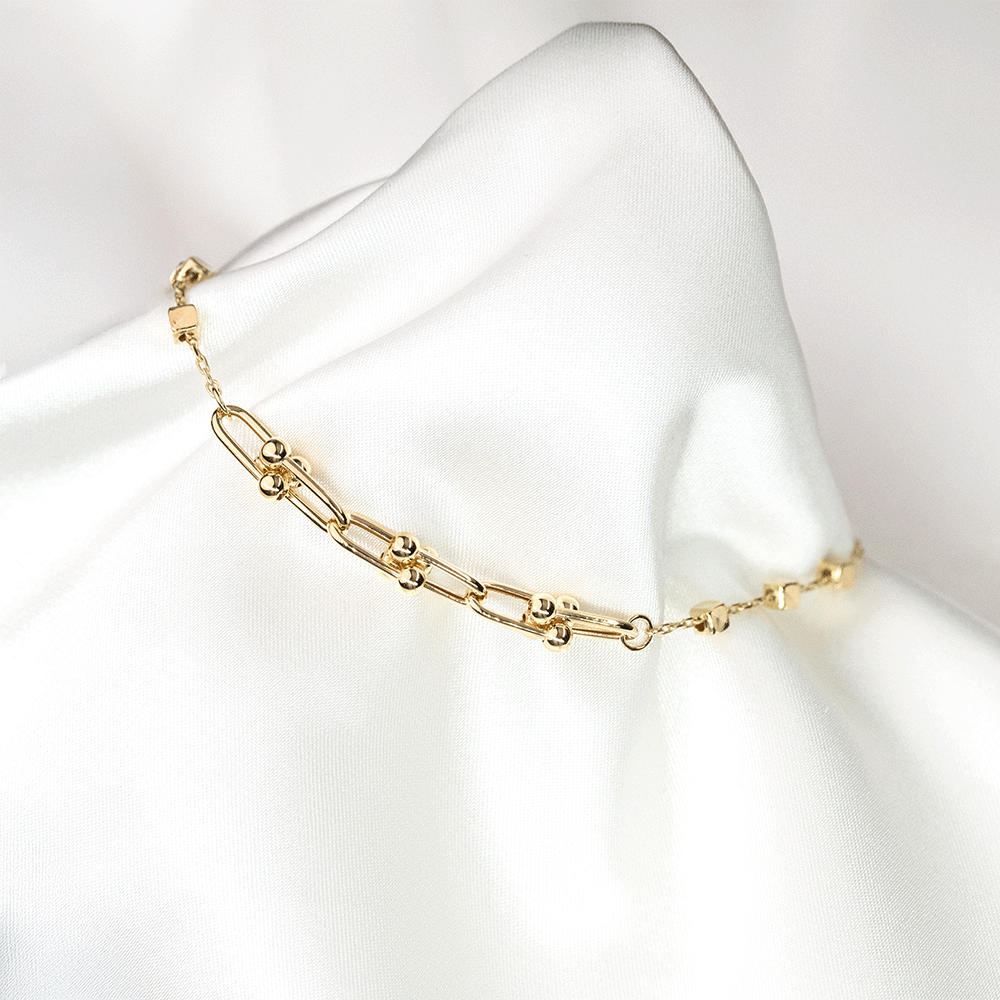 14 Ayar Ucu Toplu Ataç Model Kare Toplu Altın Bileklik