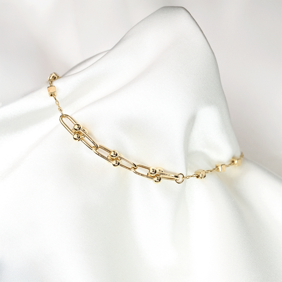 14 Ayar Ucu Toplu Ataç Model Kare Toplu Altın Bileklik