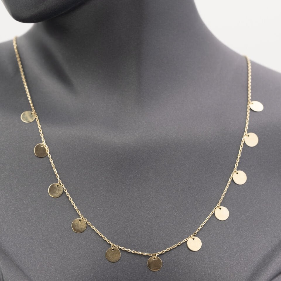 14 Ayar Plaka Daire Sıralı Altın Kolye