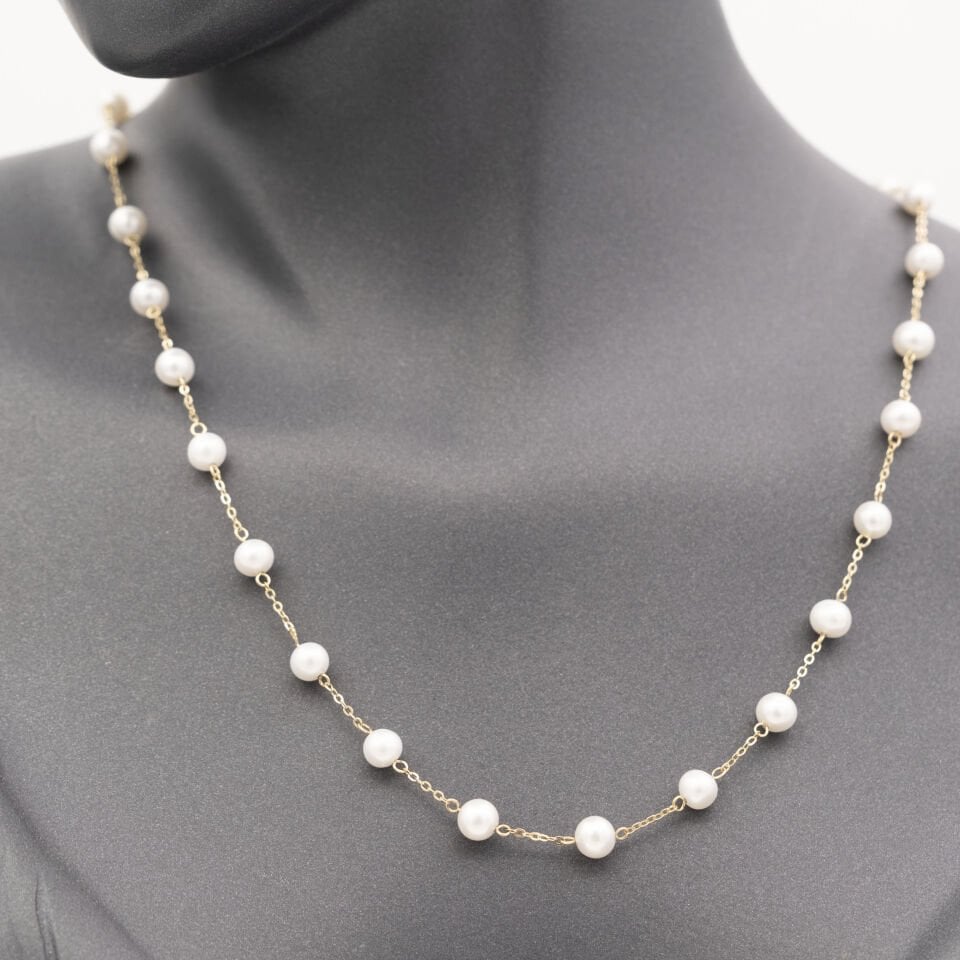 14 Beyaz İnci Sıralı Altın Kolye