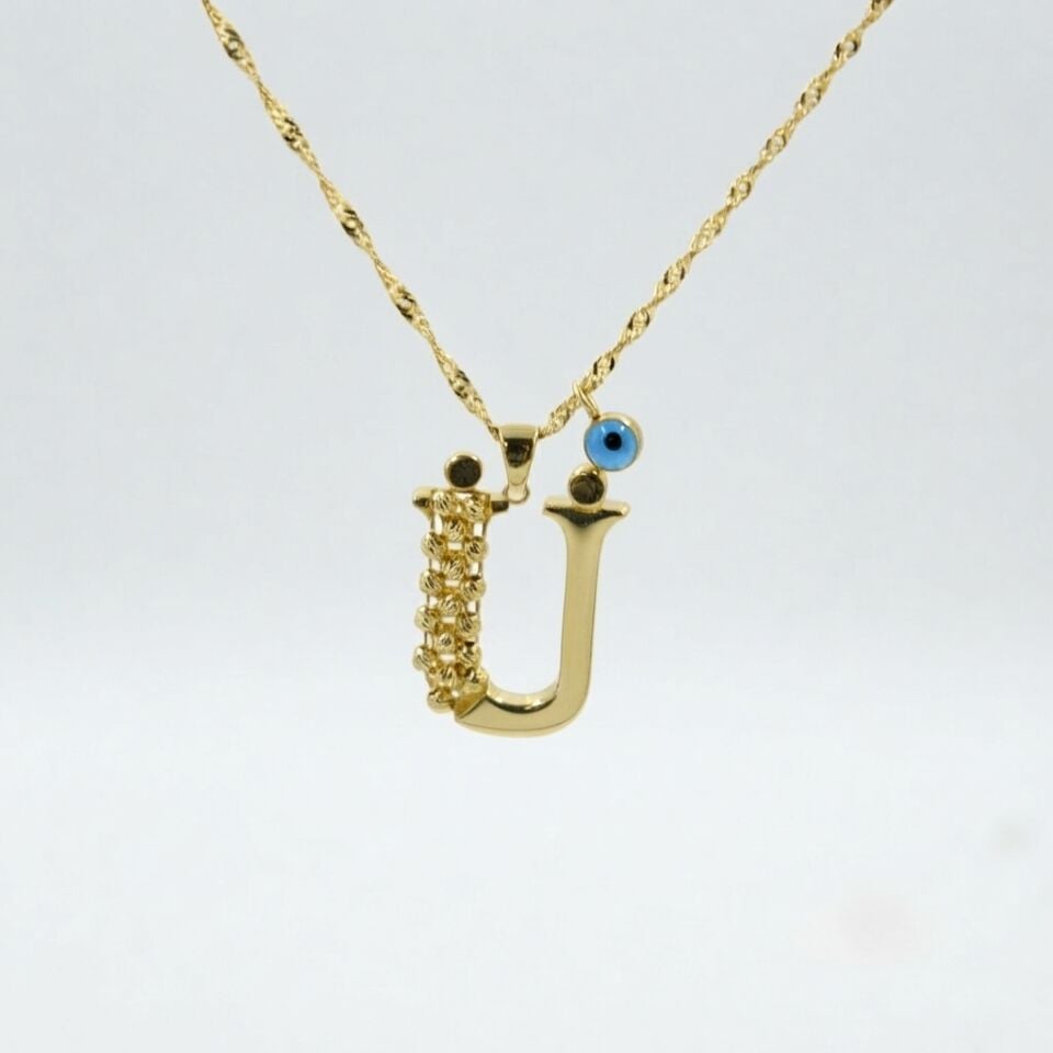 14 Ayar Minimal “Ü” Harfli Altın Kolye
