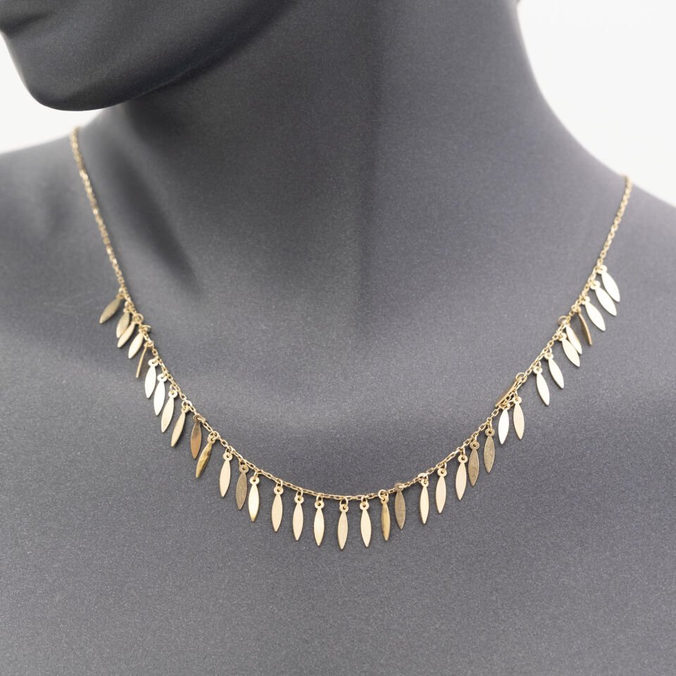 14 Ayar Yaprak Detaylı Altın Kolye