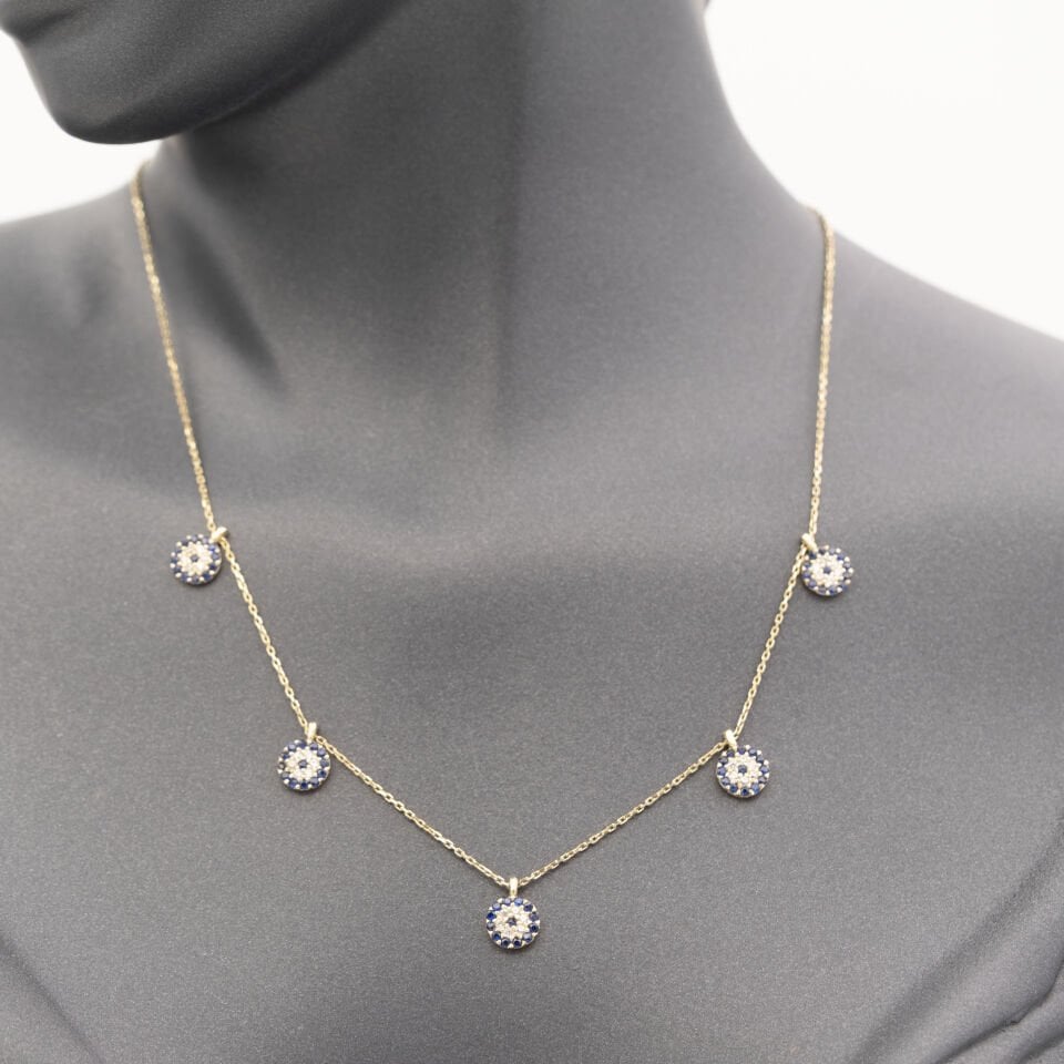 14 Taşlı Daire Detaylı Altın Kolye