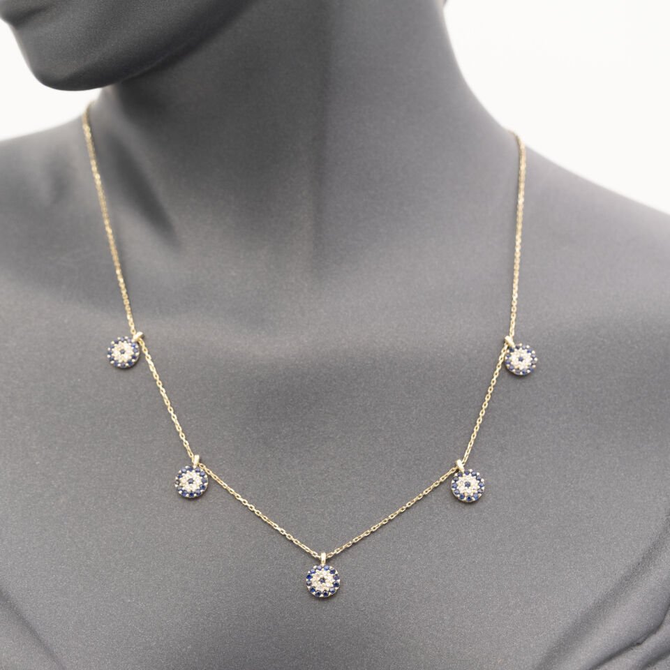 14 Ayar Taşlı Daire Detaylı Altın Kolye