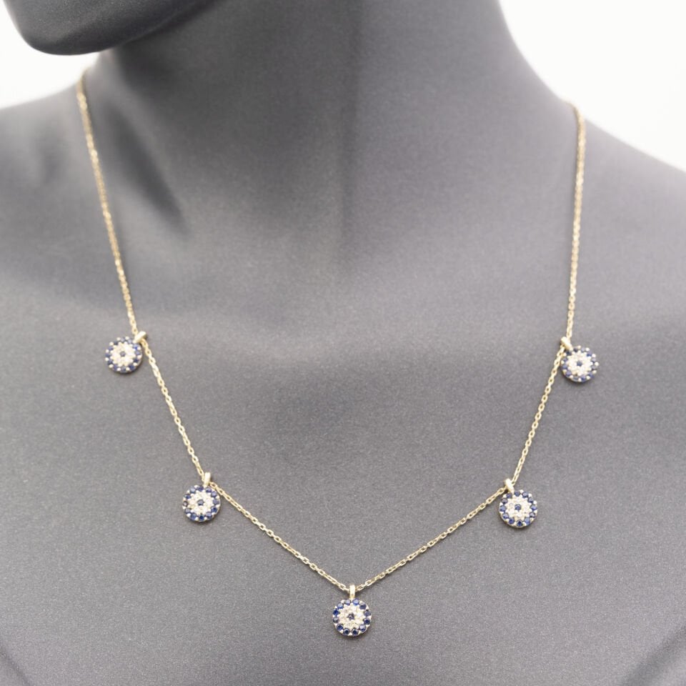 14 Ayar Taşlı Daire Detaylı Altın Kolye