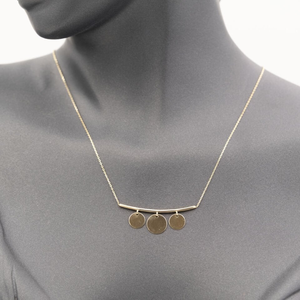 14 Üç Plaka Detaylı Altın Kolye