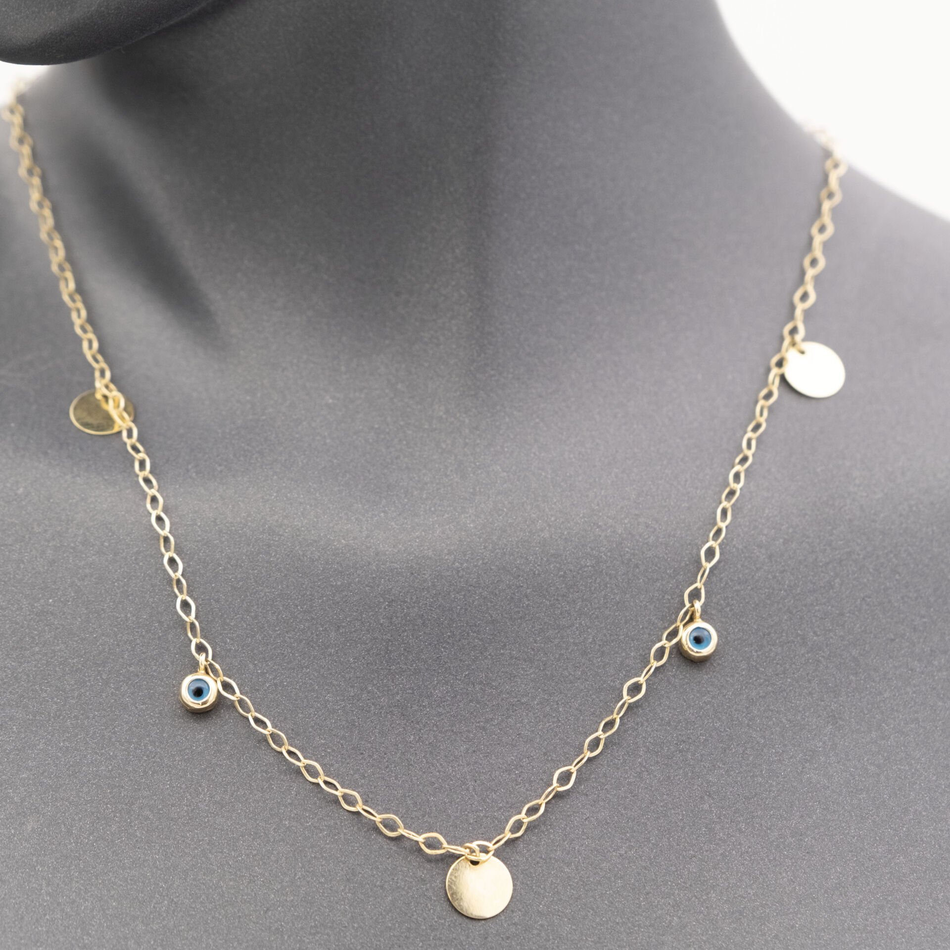 14 Nazar Boncuklu ve Plaka Altın Kolye