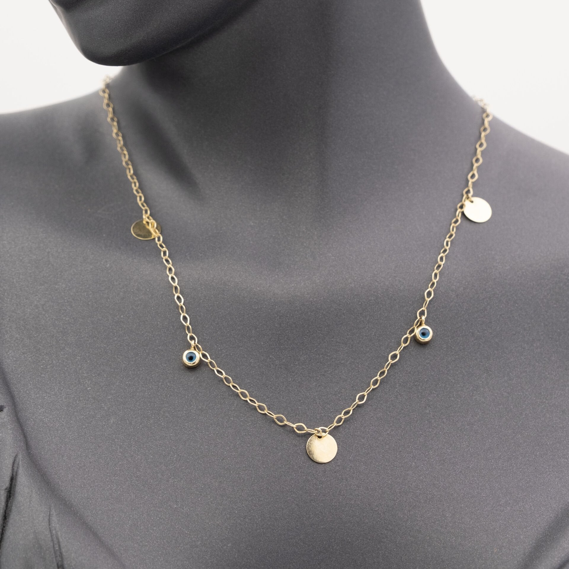 14 Ayar Nazar Boncuklu ve Plaka Altın Kolye