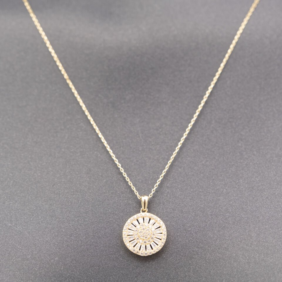 14 Ayar Baget Taşlı Yuvarlak Altın Kolye