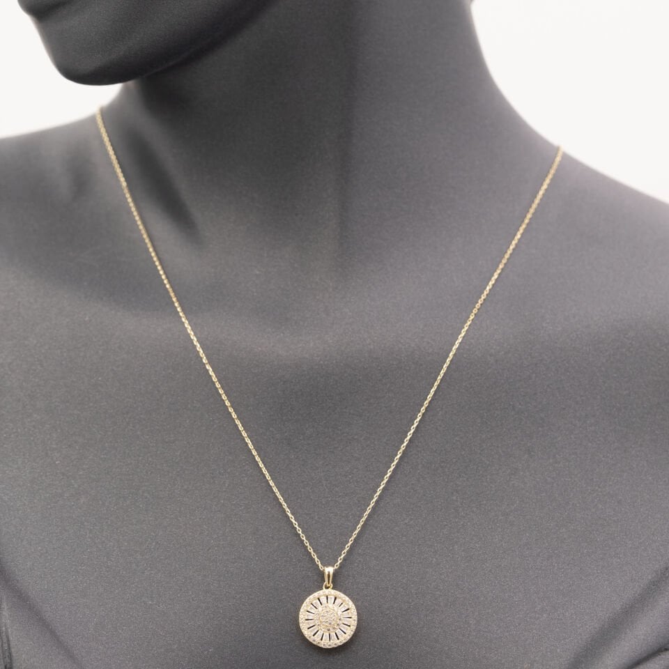 14 Baget Taşlı Yuvarlak Altın Kolye