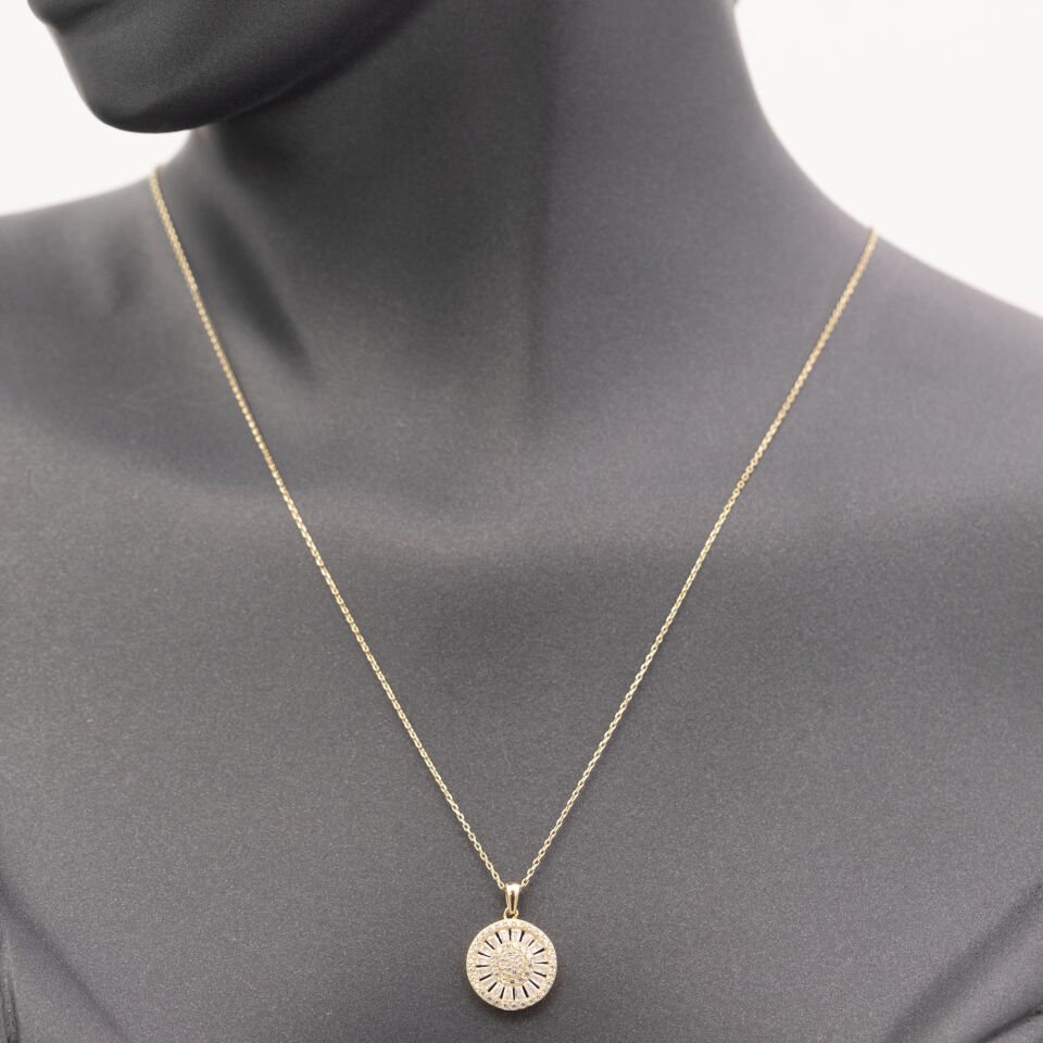 14 Ayar Baget Taşlı Yuvarlak Altın Kolye