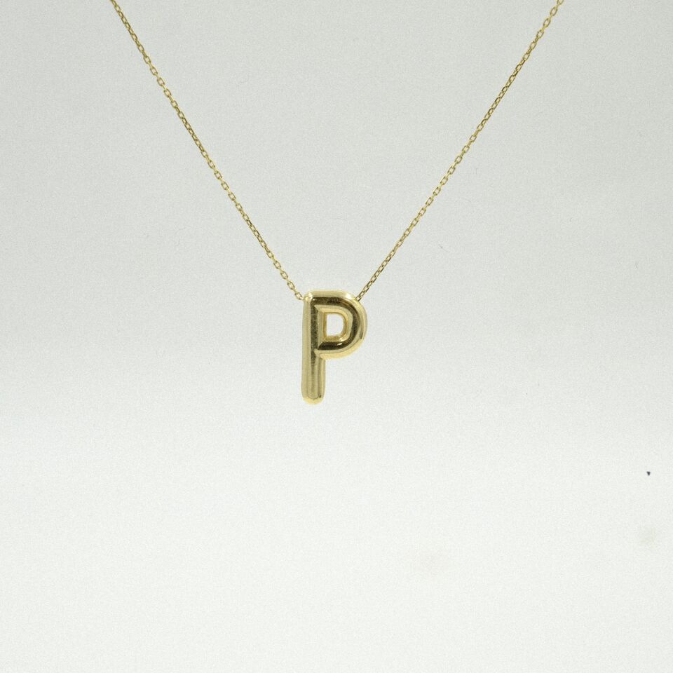 14 Ayar Minimal “P” Harfli Altın Kolye