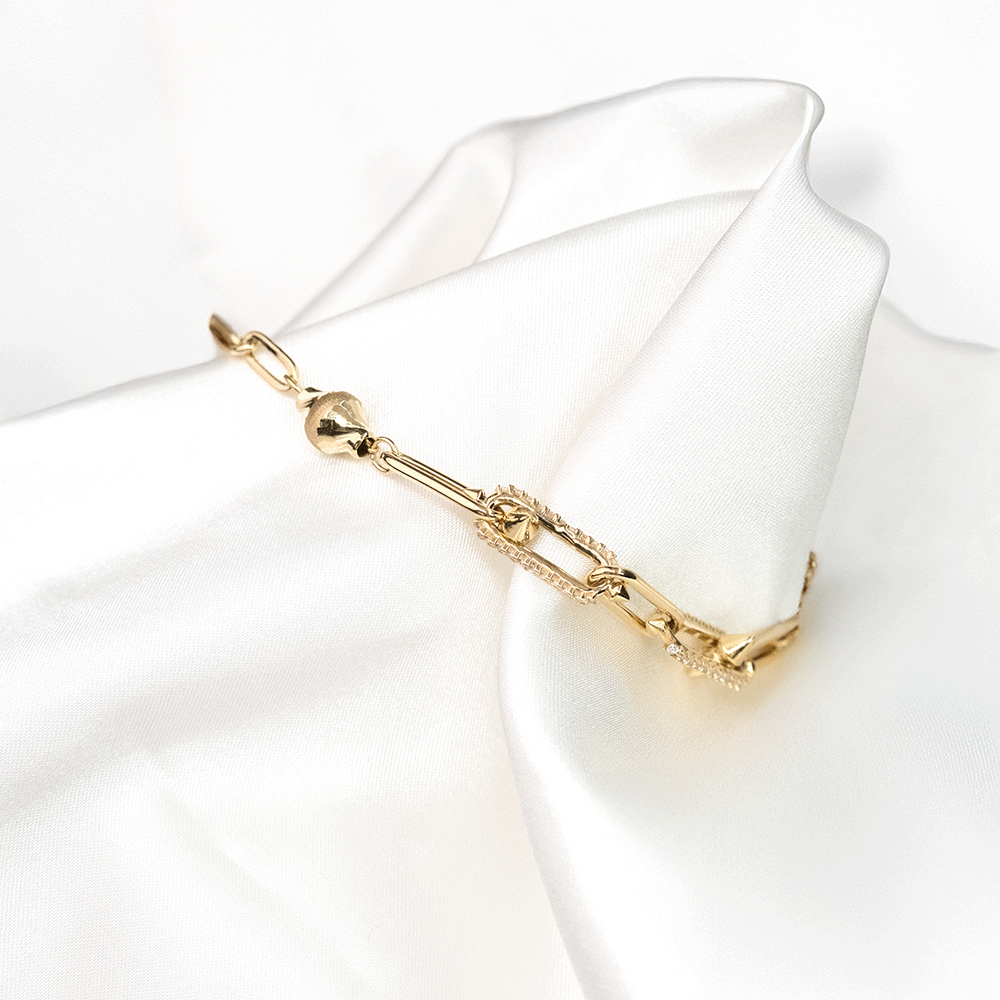 14 Ayar Taşlı Ataç Model Piramit Figürlü Altın Bileklik