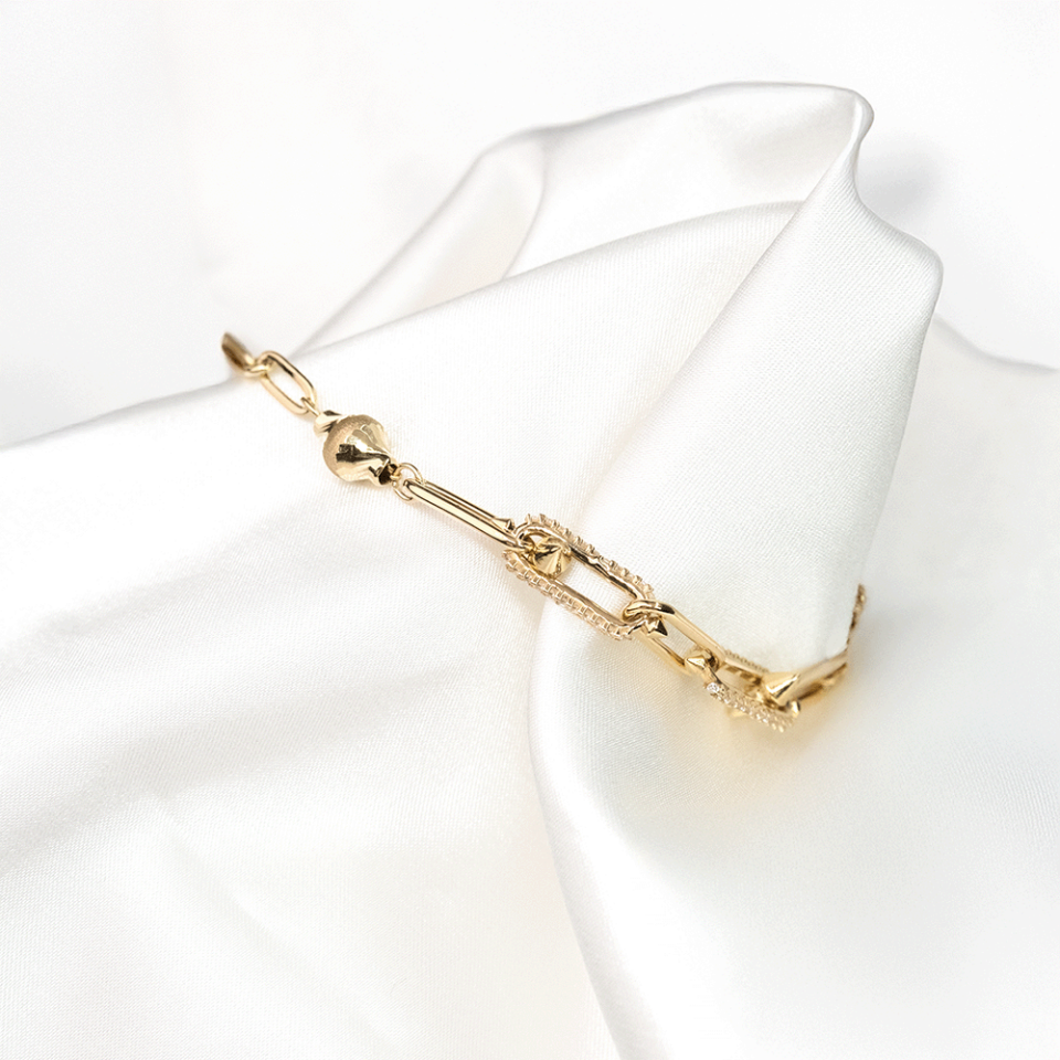 14 Ayar Taşlı Ataç Model Piramit Figürlü Altın Bileklik