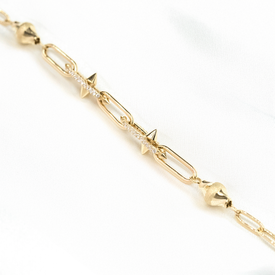 14 Ayar Taşlı Ataç Model Piramit Figürlü Altın Bileklik