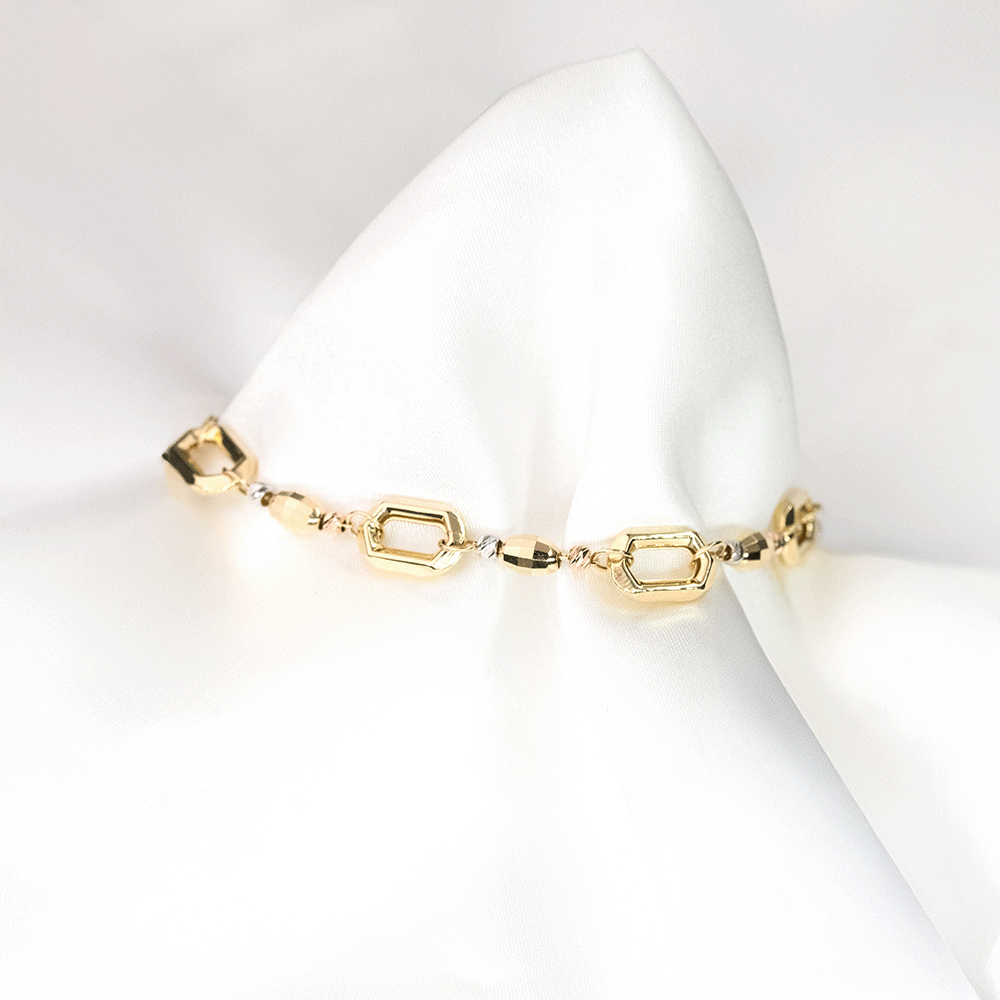 14 Ayar Büyük Ataç Model Renkli Dorika Toplu Altın Bileklik