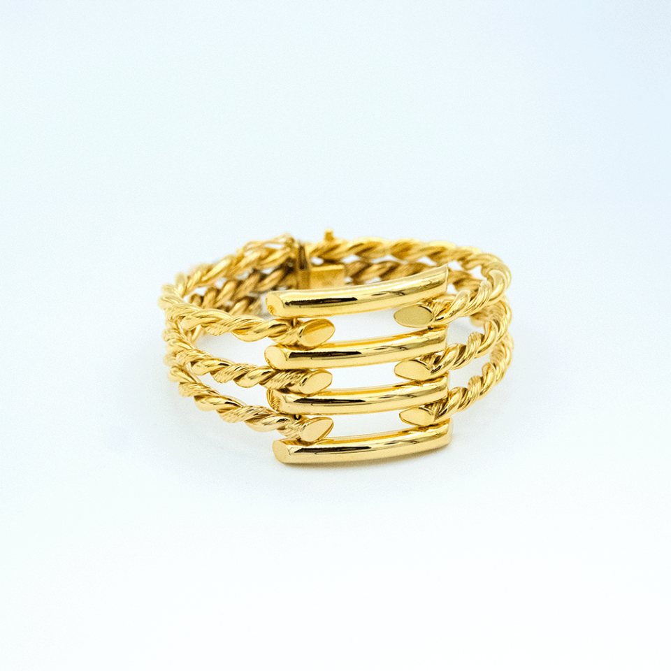 14 Ayar Sarmal Kesim Kelepçe Altın Bileklik