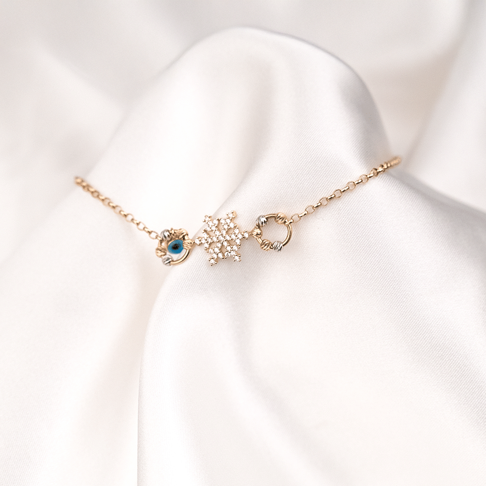 14 Ayar Kar Tanesi Figürlü Halkalı Dorika Toplu Altın Bileklik