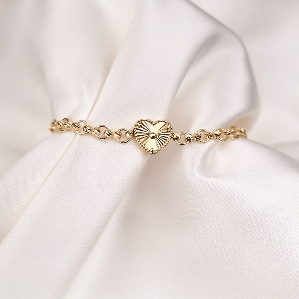 14 Ayar Kalemli Kalpli Dorika Toplu Altın Bileklik