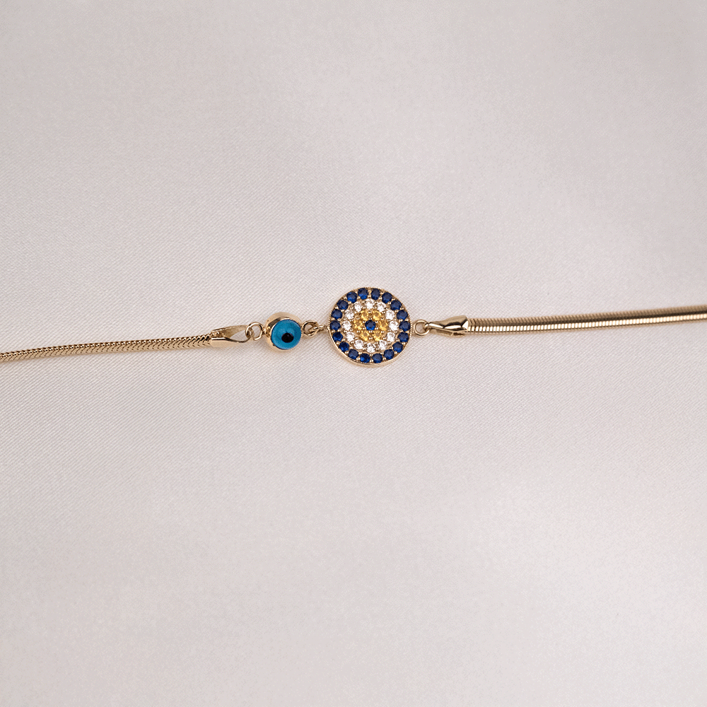 14 Ayar Taşlı Nazar Boncuklu İtalyan Zincir Altın Bileklik