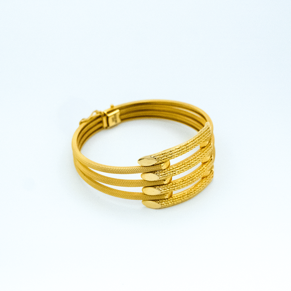 14 Ayar Parıltılı Çizgili Sarı Kelepçe Altın Bileklik