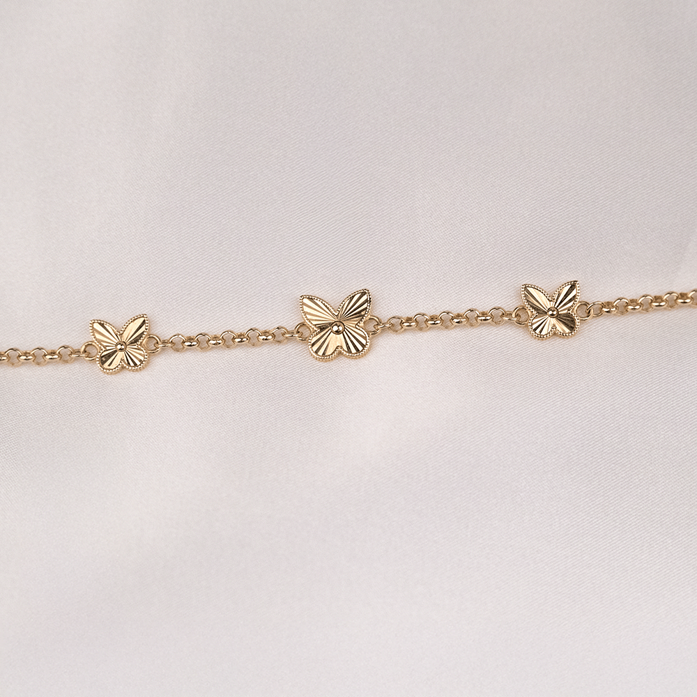 14 Ayar Kalemli 3 Kalp Kelebek Doch Zincir Altın Bileklik