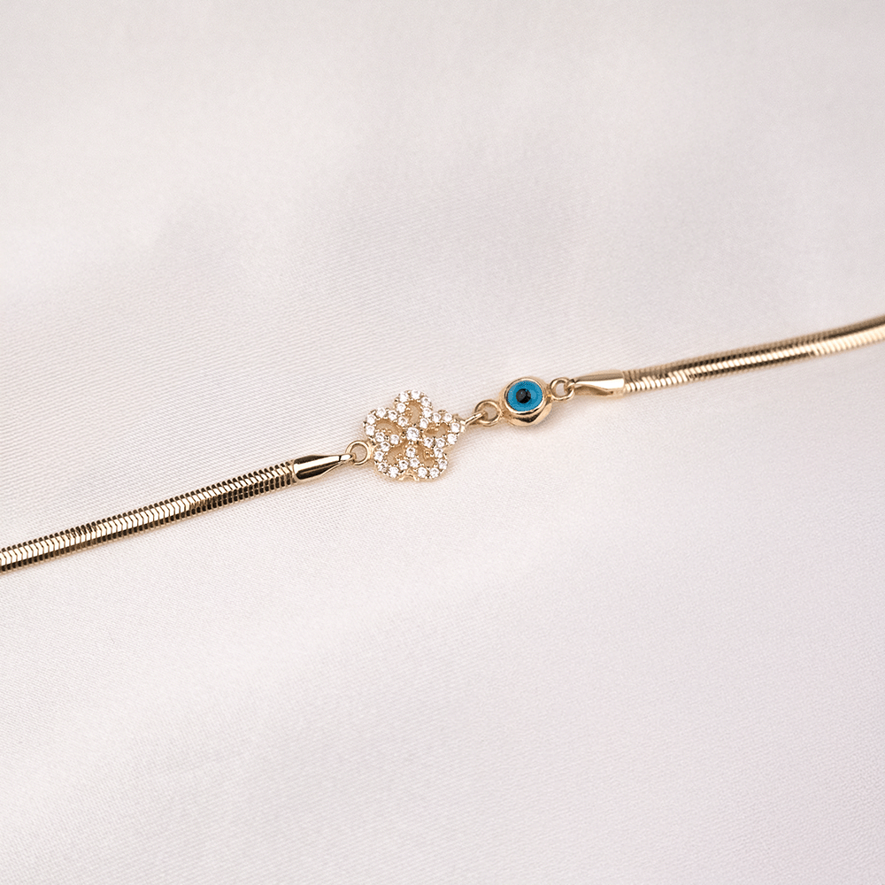 14 Ayar Papatya Figürlü Nazar Boncuklu İtalyan Altın Bileklik