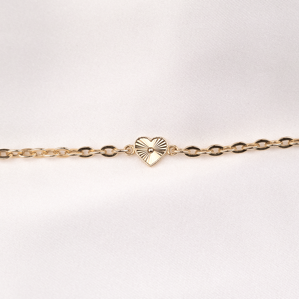 14 Ayar Kalemli Kalpli Zincirli Altın Bileklik