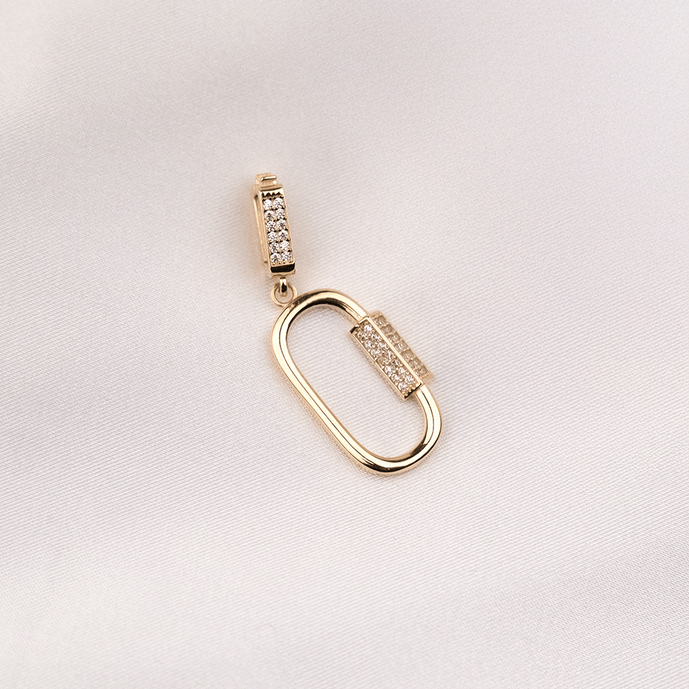 14 Ayar Oval Desenli Taşlı Altın Kolye Ucu (Ajda Charm)
