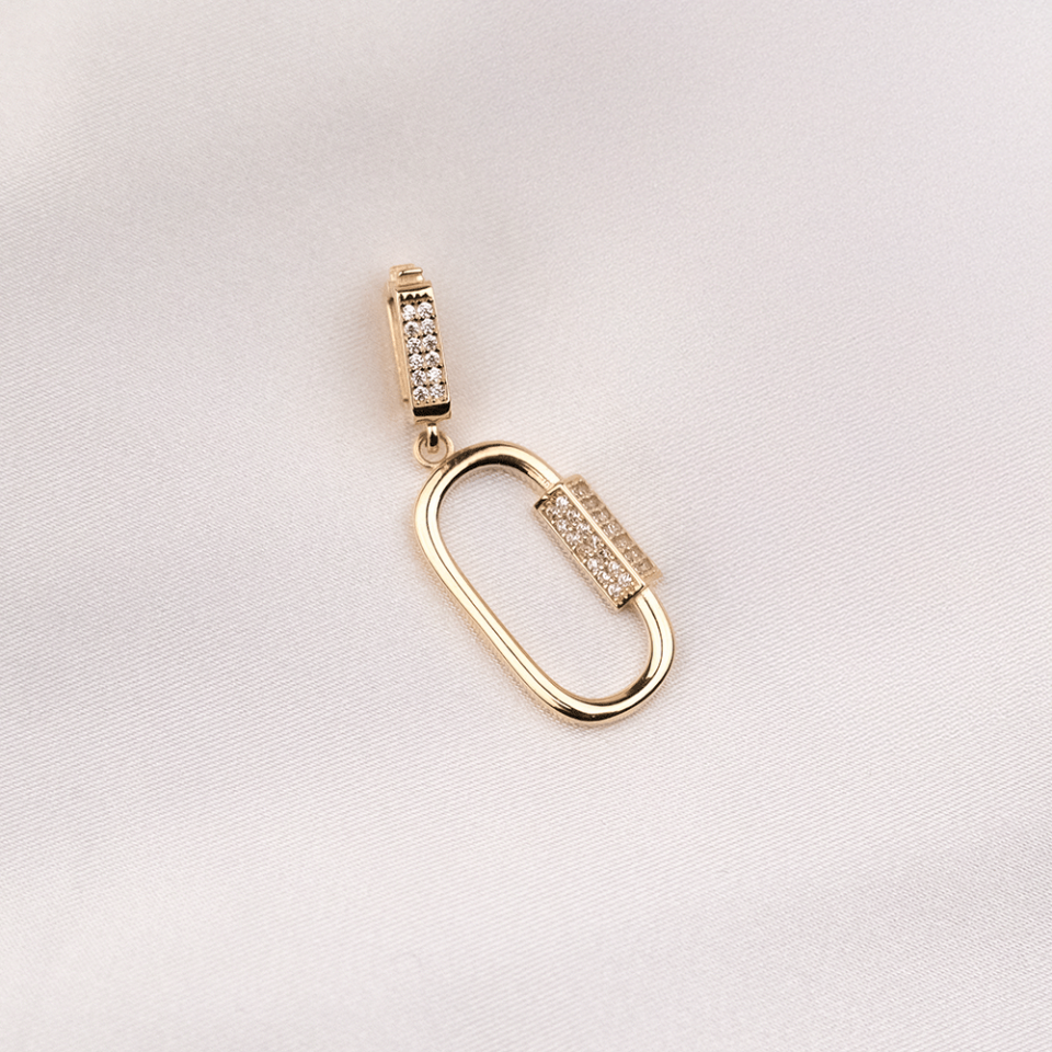 14 Ayar Oval Desenli Taşlı Altın Kolye Ucu (Ajda Charm)