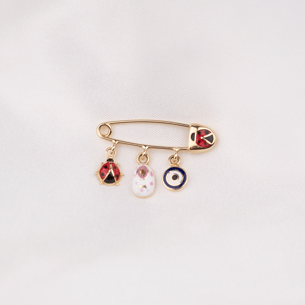 14 Ayar Uğur Böceği ve Nazar Boncuklu Altın İğne