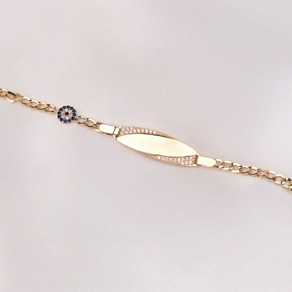 14 Ayar Taşlı Plaka Altın Künye