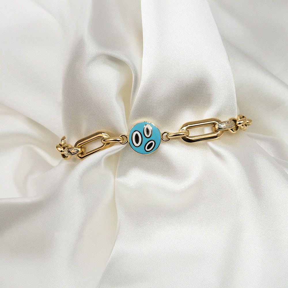 14 Ayar Turkuaz Mineli Göz Motifli Altın Bileklik