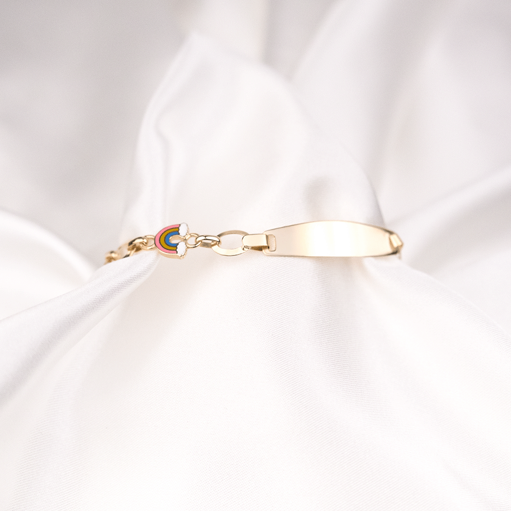 14 Ayar Gökkuşağı Detaylı Altın Künye