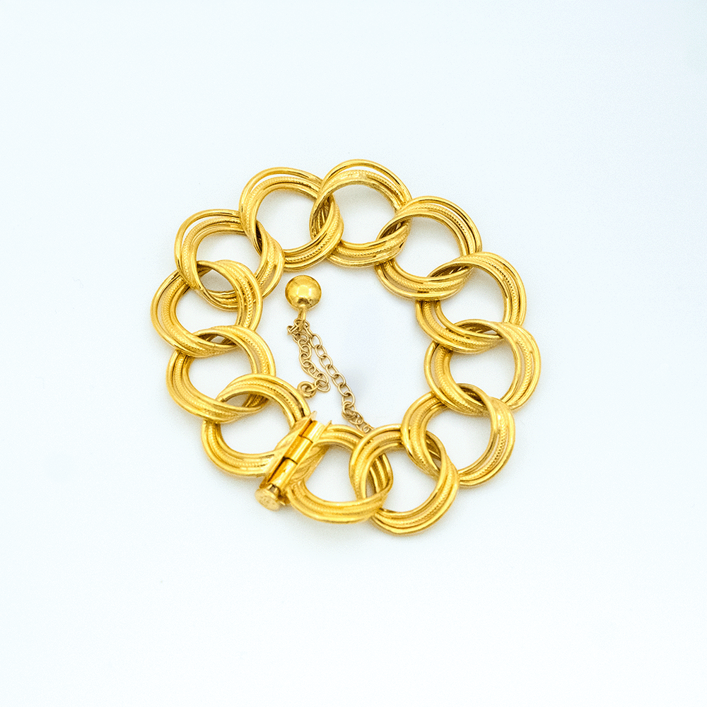 22 Ayar Üç Sıra Çizgili Kesim Samanyolu Altın Bileklik