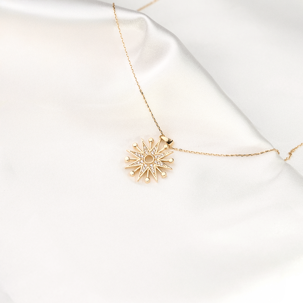 14 Ayar Taşlı Güneş Altın Kolye