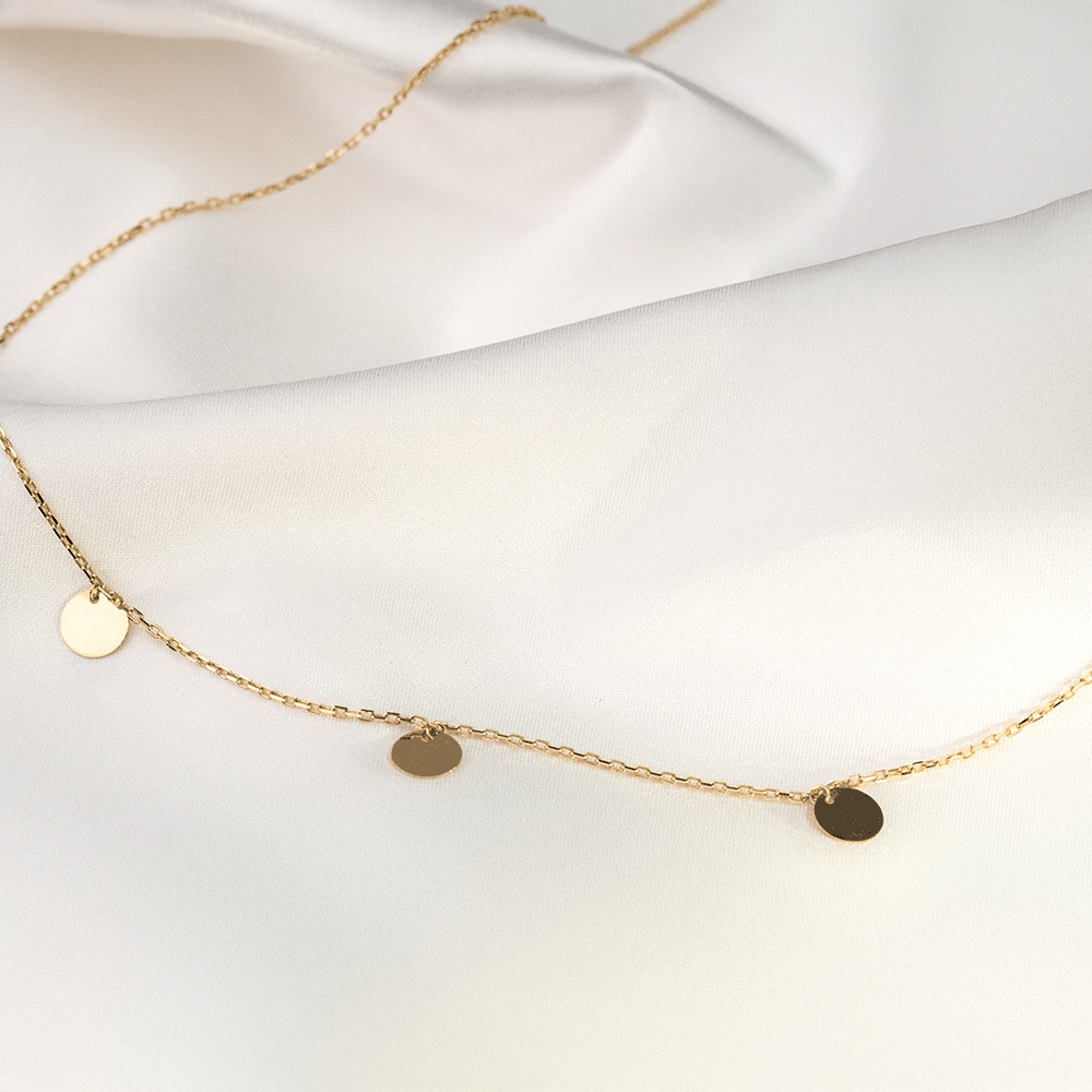 14 Ayar Sade Daire Sıralı Altın Kolye