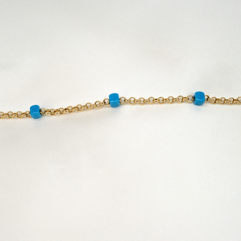 14 Ayar Mavi Kare Top Sıralı Doch Zincirli Altın Bileklik
