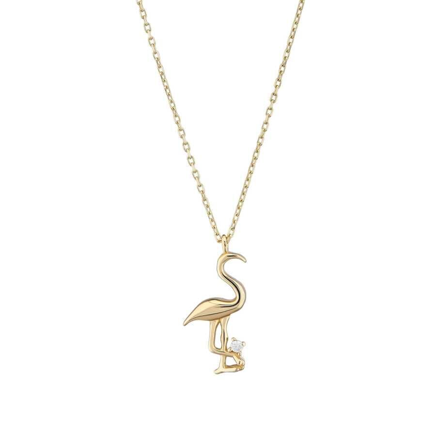 14 Ayar Leylek Detaylı Altın Kolye